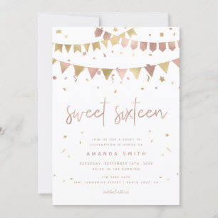 Sweet 16 Modern Script Roos Gold Foil Birthday Kaart
