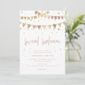 Sweet 16 Modern Script Roos Gold Foil Verjaardag Kaart (Staand voorkant)
