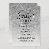 Sweet 16 Modern Silver Glitter Birthday Kaart (Voorkant / Achterkant)