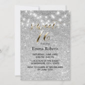 Sweet 16 Modern Silver Glitter String Lights Kaart (Voorkant)