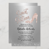 Sweet 16 Modern Silver Roos Gold High Hiel Kaart (Voorkant / Achterkant)