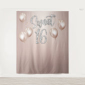 Sweet 16 Modern Silver Typography Roos Gold Wandkleed (Voorkant)