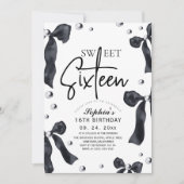 Sweet 16 Modern Stylish Black Bow Birthday Party Kaart (Voorkant)