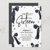 Sweet 16 Modern Stylish Black Bow Birthday Party Kaart (Voorkant / Achterkant)