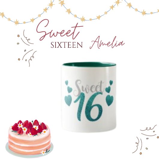 Sweet 16, Modern Trending Teksttype Tweekleurige Koffiemok