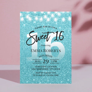 Sweet 16 Modern Turquoise Glitter Girl Birthday Kaart