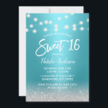 Sweet 16 Modern Turquoise & Silver Glitter Kaart<br><div class="desc">Sweet 16 Modern Turquoise & Silver Glitter String Lights</div>
