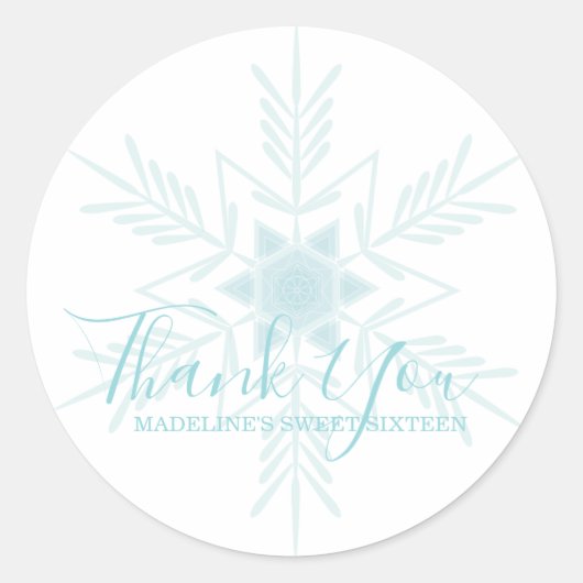 SWEET 16 moderne blauwe WINTER WONDERLAND gunst Ronde Sticker (Voorkant)