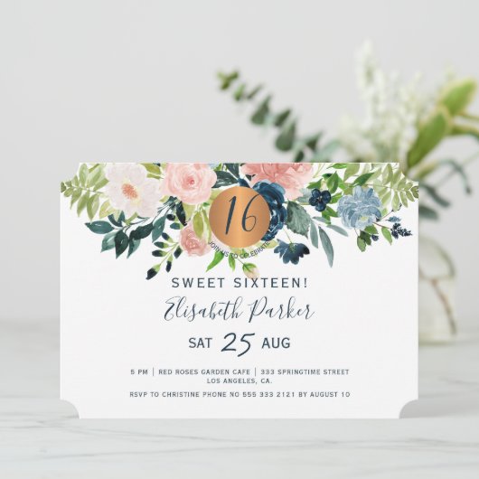 Sweet 16 moderne bloemen waterverf verjaardagsfees kaart (Staand voorkant)