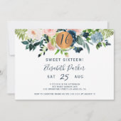 Sweet 16 moderne bloemen waterverf verjaardagsfees kaart (Voorkant)