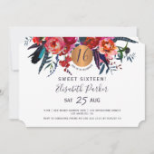 Sweet 16 moderne bloemen waterverf verjaardagsfees kaart (Voorkant)