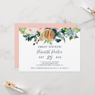 Sweet 16 moderne bloemige waterverf verjaardagsfee kaart