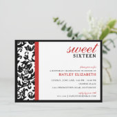 Sweet 16 Moderne Damask met Border, Red Kaart (Staand voorkant)