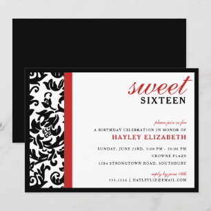 Sweet 16 Moderne Damask met Border, Red Kaart