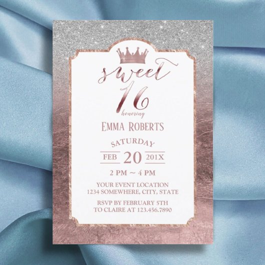 Sweet 16 Moderne Folie Roos Gold Princess Crown #2 Kaart