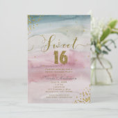 SWEET 16 Moderne Glam Waterverf Gold Confetti Kaart (Staand voorkant)