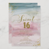 SWEET 16 Moderne Glam Waterverf Gold Confetti Kaart (Voorkant / Achterkant)