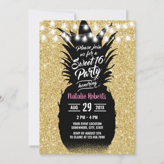 Sweet 16 Moderne Glitter Pineappel Kaart (Voorkant)