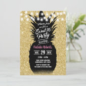 Sweet 16 Moderne Glitter Pineappel Kaart (Staand voorkant)