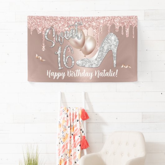 Sweet 16 Moderne Gold Drips Roos 16e verjaardag Spandoek (Insitu)