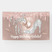 Sweet 16 Moderne Gold Drips Roos 16e verjaardag Spandoek (Horizontaal)