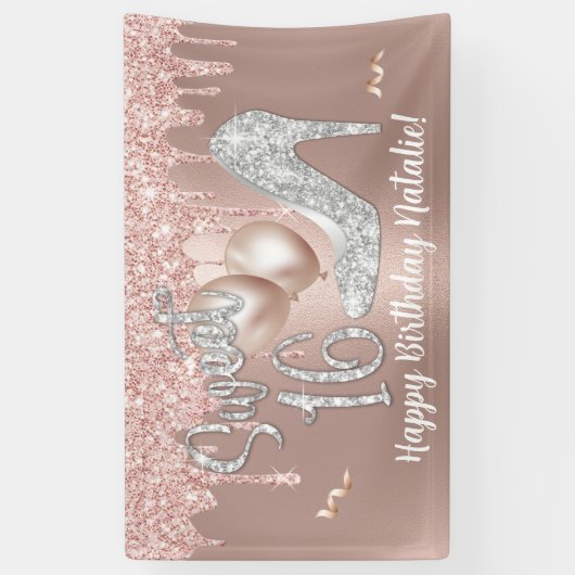 Sweet 16 Moderne Gold Drips Roos 16e verjaardag Spandoek