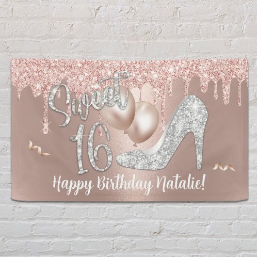 Sweet 16 Moderne Gold Drips Roos 16e verjaardag Spandoek