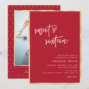 Sweet 16 Moderne Manuscript Gold Foil Red Birthday Kaart