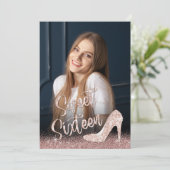 Sweet 16 Moderne Roos Gold Glitter-fotografie Kaart (Staand voorkant)