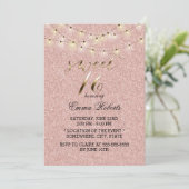 Sweet 16 Moderne Roos Gold Glitter String Lights Kaart (Staand voorkant)