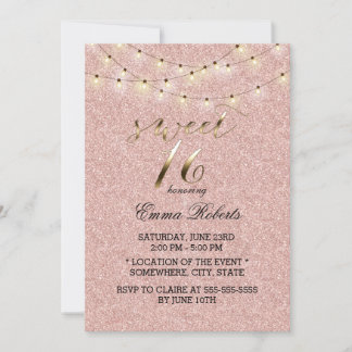 Sweet 16 Moderne Roos Gold Glitter String Lights Kaart