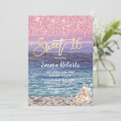 Sweet 16 Moderne roze glitter maakt tropisch stran Kaart (Staand voorkant)