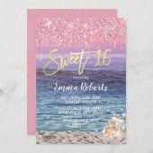 Sweet 16 Moderne roze glitter maakt tropisch stran Kaart (Voorkant / Achterkant)