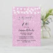 Sweet 16 Moderne roze Glitter String Lights Kaart (Staand voorkant)