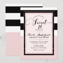 Sweet 16 moderne roze zwart & witte strepen feest
