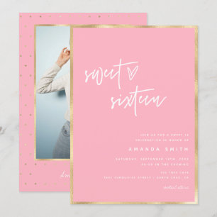 Sweet 16 Moderne Script Gold Blush Pink Birthday Kaart