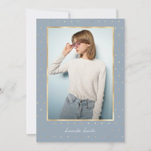 Sweet 16 Moderne Script Gold Dusty Blue Birthday  Kaart (Achterkant)