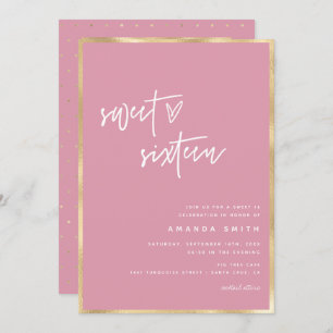 Sweet 16 Moderne Script Gold Foil Pink Birthday Kaart