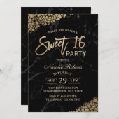 Sweet 16 Moderne zwarte marmer & Gold Typografie Kaart (Voorkant / Achterkant)