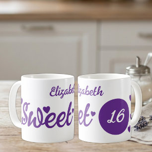 Sweet 16 naam 16e verjaardag paars koffiemok