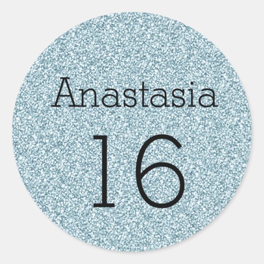 Sweet 16 Naam Black Blue Silver Glitter Sparkles Ronde Sticker (Voorkant)