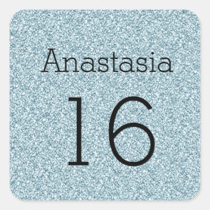 Sweet 16 Naam Black Blue Silver Glitter Sparkles Vierkante Sticker