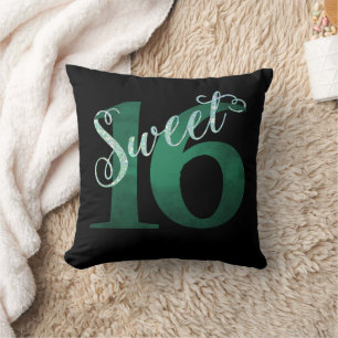 Sweet 16   Naam Emerald Green Glam Typografie Kussen