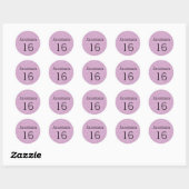 Sweet 16 Naam Leeftijd Zwart & Paarse Glitters Gla Ronde Sticker (Vel)