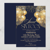 Sweet 16 Navy blauwe en gouden ballonnen Foto Verj Kaart (Voorkant / Achterkant)