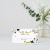 Sweet 16 Navy Blue Floral Butterfly RSVP Enclosure Visitekaartje (Staand voorkant)