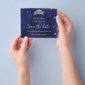 Sweet 16 navy blue glitter budget save date flyer (Hand)