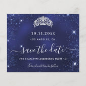 Sweet 16 navy blue glitter budget save date flyer (Voorkant)
