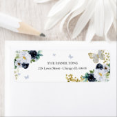 Sweet 16 Navy Blue Gold Floral Butterfly Label (Insitu)