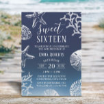 Sweet 16 Navy Blue Ombre Beach Starfish Seashells Kaart<br><div class="desc">Elegant Navy Blue Beach Coral Reef Starfish Sweet 16 Birthday Invitations.</div>